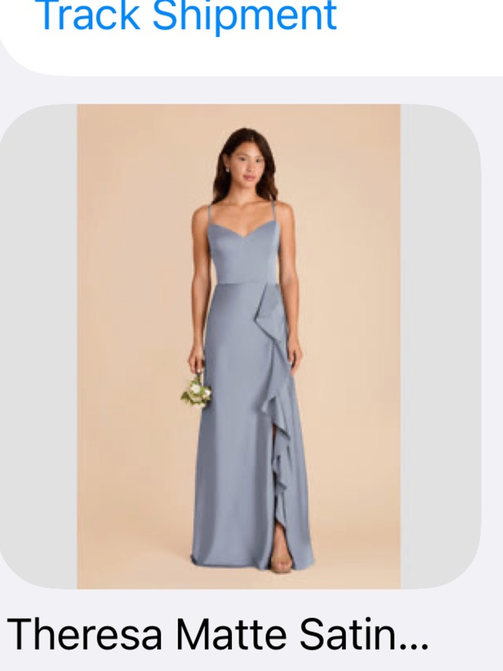 Birdy Grey Dusty Blue Matte Satin Spaghetti Strap Gown